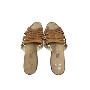 Santorini Leather Strappy Tan Neutral Preppy Minimalist 7.5 Sandals Slides EUC